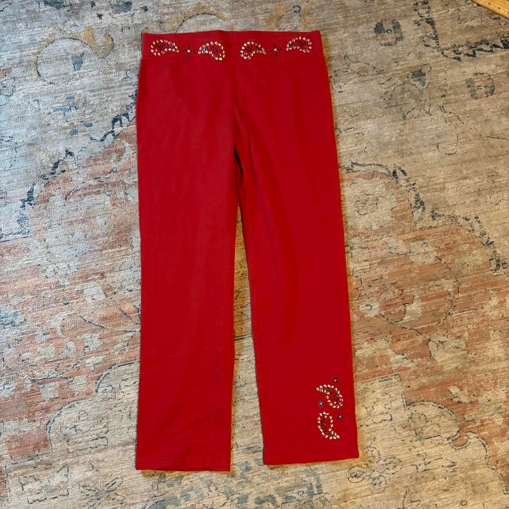 Victoria Secret Y2K Red Beaded Bedazzled Wide Leg Sweatpants Low Rise Medium